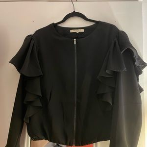 Free generation black ruffle flounce zip jacket size Medium
